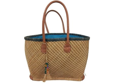 Geflochtene Tasche mit Ledergriffen neuwertig