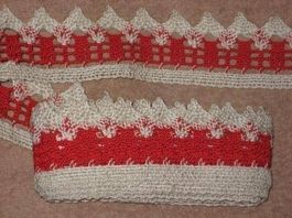 Häkelspitze BWgem beige meliert & rot 5,5cm breit Reststück