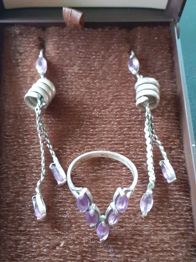 Boucles d'oreille: Ohrstecker + Ring Amethyst Silber 1950er – D'occasion à Mörschwil par wunderkiste44 3