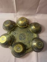 Orientalisches Messing Set Tablett 6 Schalen Kalligraphie
