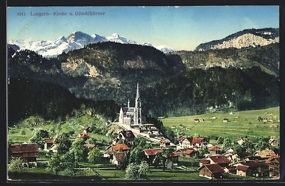 Cartoline postali: AK Lungern, Kirche und Oltschihörner – Usato da Berlin venduto da bartko-reher