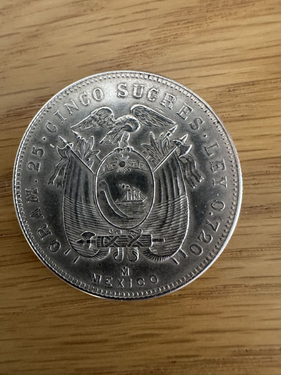 Tutti le monete: Silbermünze Ecuador 1943 Cingo Sucres. – Usato da Fieschertal venduto da REZELL 1
