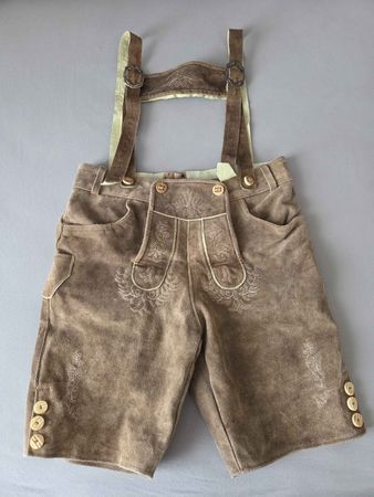 echte Lederhose, kurz mit Stickerei, braun, Grösse 50