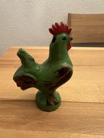 Dekorative grüne Hahn Figur Pamukkale, Vintage Keramik 🐔