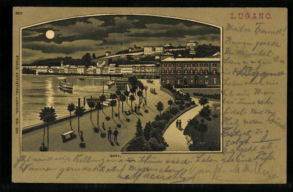 Ansichtskarten: Mondschein-Lithographie Lugano, Quai mit – Gebraucht aus Berlin von bartko-reher