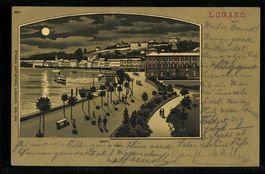 Mondschein-Lithographie Lugano, Quai mit