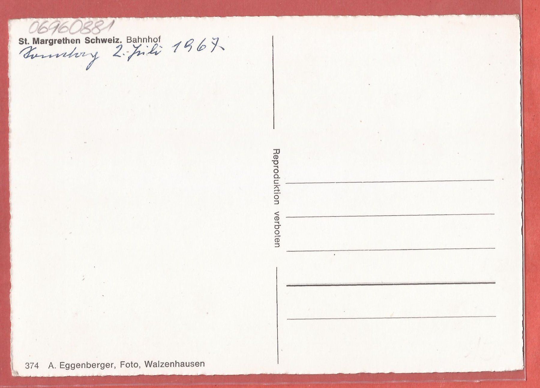 Ansichtskarten: St. Margrethen Bahnhof - 1967 – Gebraucht aus Fislisbach von Porano 1