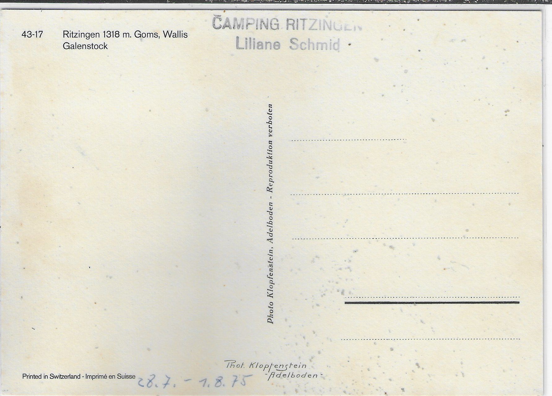 Cartoline postali: Ritzingen im Goms – Usato da Ettingen venduto da Kartenplanet 1
