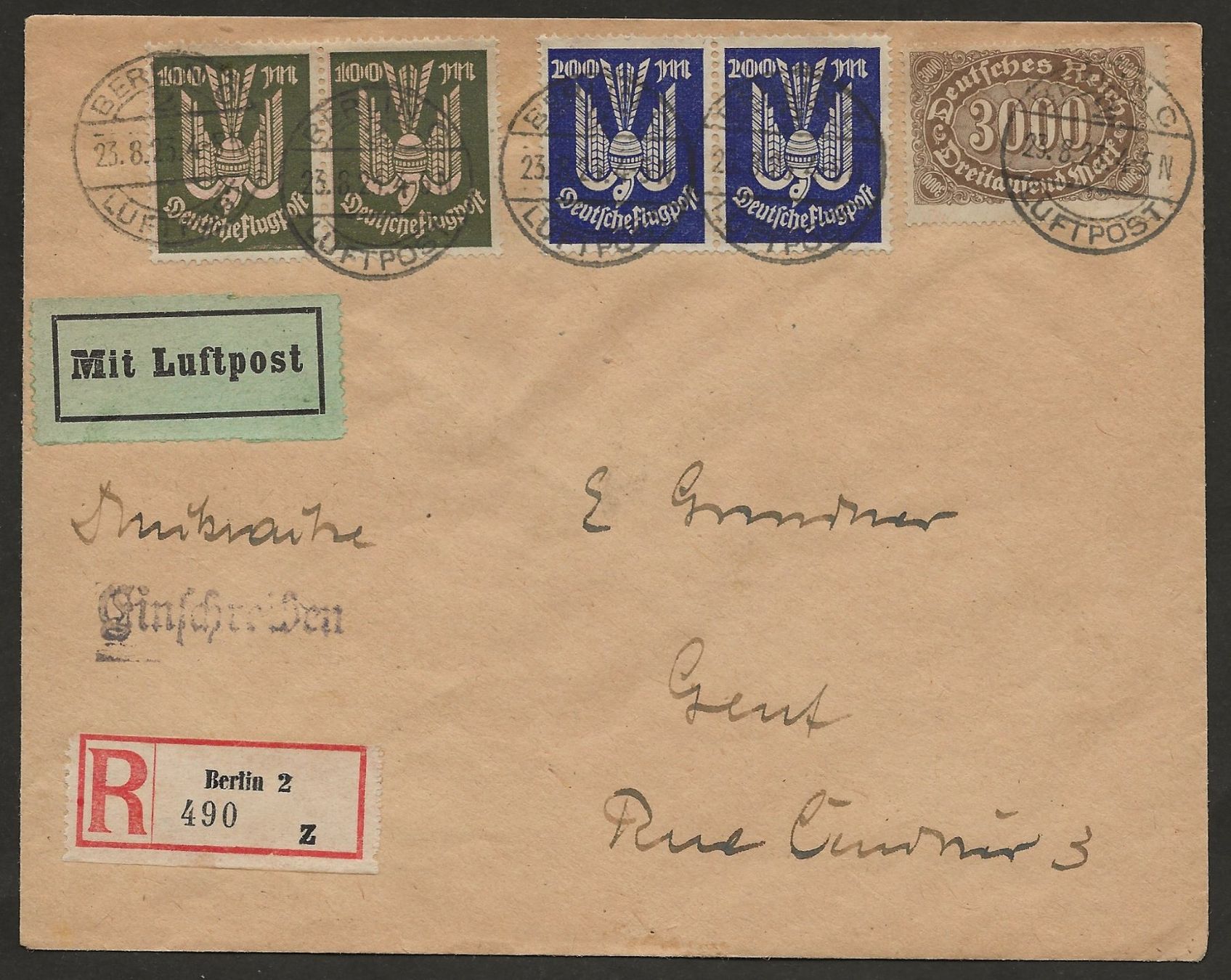Tutti i francobolli: Flugpost 1923 Berlin München Genf Luftpost – Usato da Au ZH venduto da xelagreb01