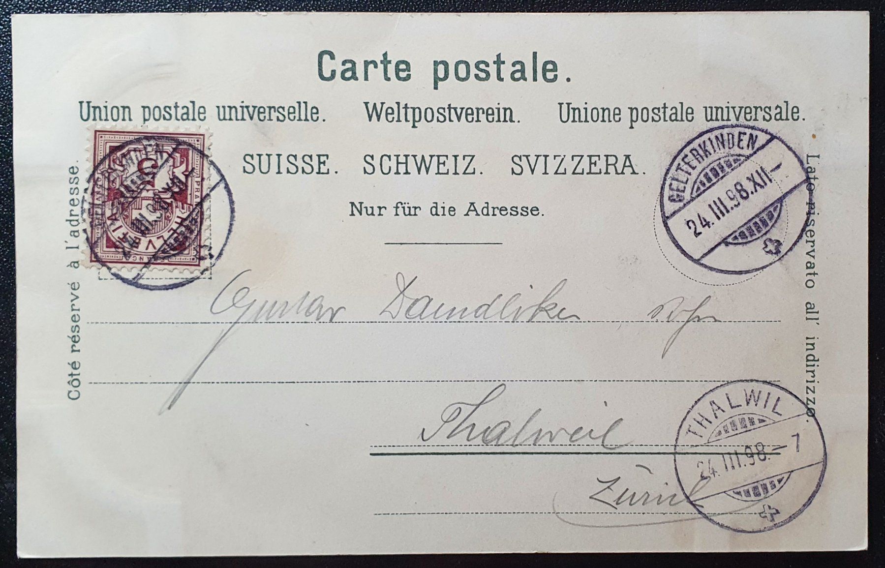 Ansichtskarten: Gruss aus Gelterkinden 1898 - TOP – Gebraucht aus Kreuzlingen von Rschweiz1 1