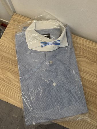 Lorenz Bach Hemd Blau Karo Weiß Kragen XL Vintage