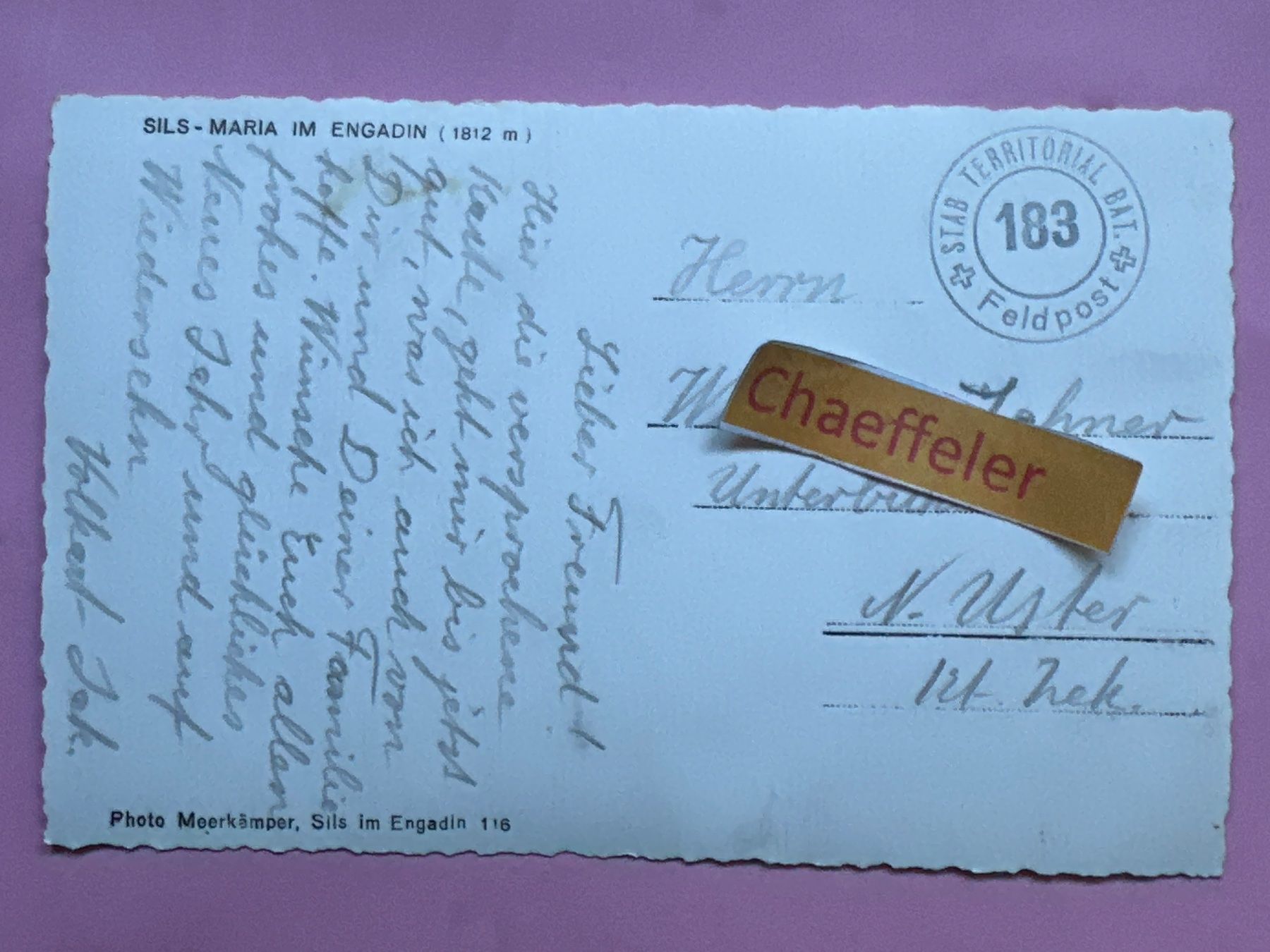 Cartes postales: Feldpost: Sils-Maria im Engadin – D'occasion à Zürich par Chaeffeler 1