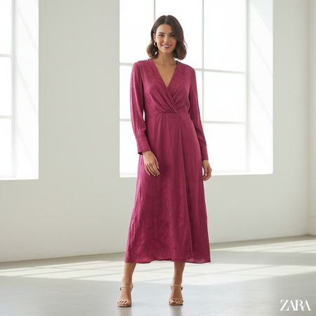 Midikleid Zara Marsala Jacquard Größe XL