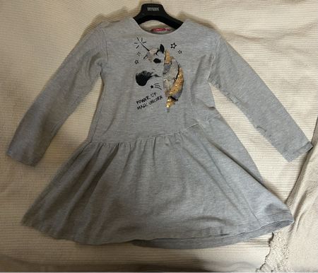 Girls FUTURINO grey unicorn dress, 158