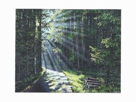 Waldweg im Sonnenlicht – Acryl Gemälde auf Leinwand 40×50 cm