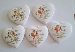 Set 5 PorzellanHerzen für Weihnachten / Anhänger