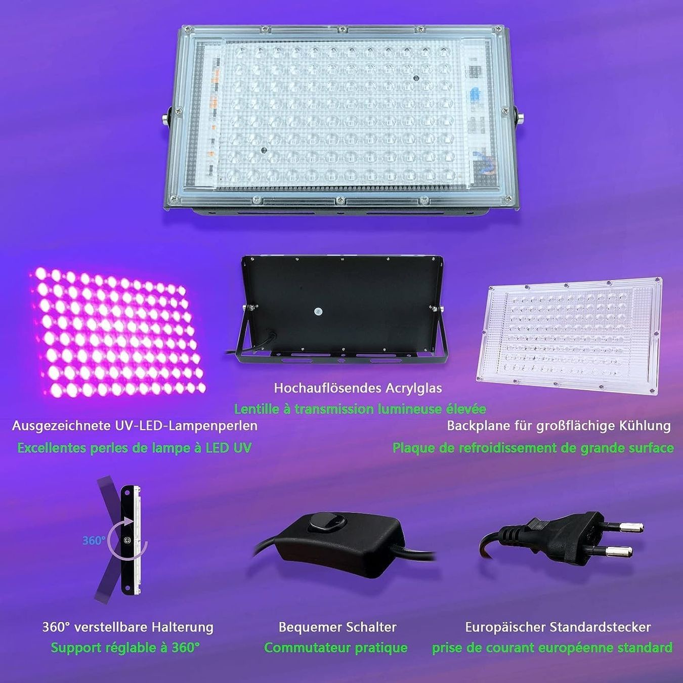 Lampade: 100W LED UV Schwarzlicht Strahler – Nuovo e nell'imballaggio originale da Châtelaine venduto da topshop.switzerland 5
