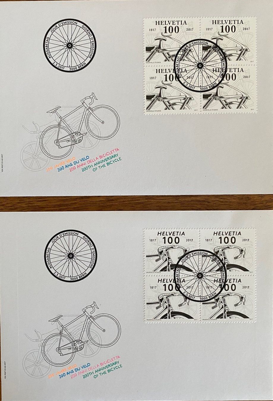 Tutti i francobolli: 200 JAHRE VELO 2017  POSTFRISCH. Spezialbogen plus FDC – Usato da Aedermannsdorf venduto da Sennahoy11 1