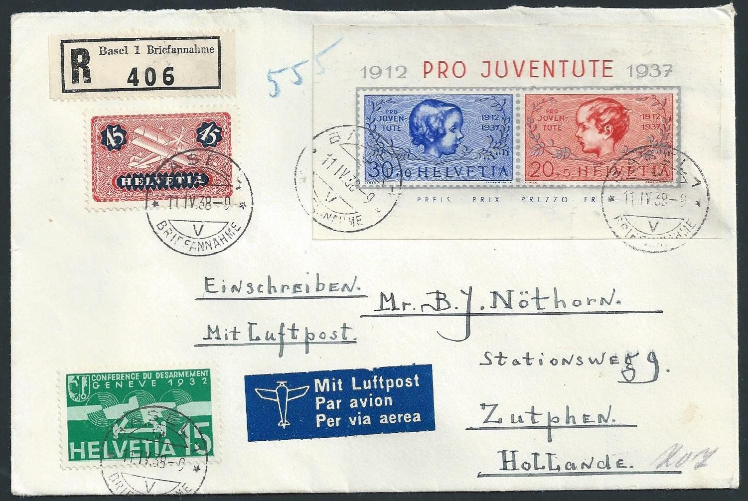 Tutti i francobolli: Flugpost Block Schweiz 1938 Basel Paris Amsterdam Luftpost – Usato da Au ZH venduto da xelagreb01