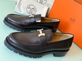 HERMÈS GREGOIRE Braun Grain Leder On Slip On Loafer 43.5 NEU