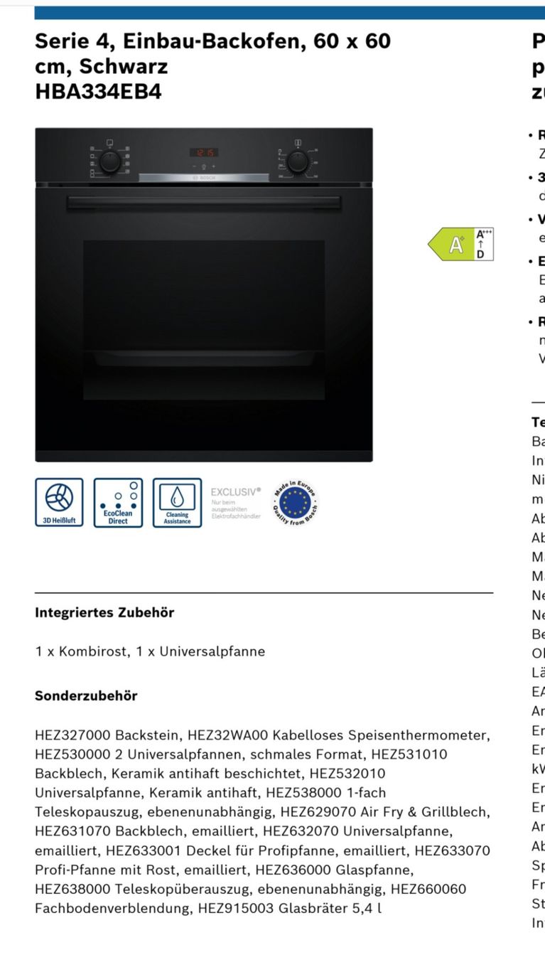 Bosch Forni: Bosch Backofen HBA334EB4, neu&originalverpackt mit Gara – Nuovo e nell'imballaggio originale da Nürensdorf venduto da romano_a