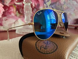 RAY-BAN Aviator Unisexe – Verres miroir bleus|Portées 1 fois