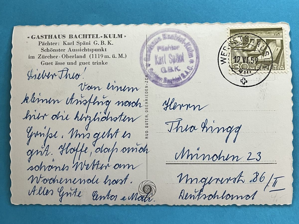Cartoline postali: Blick vom Bachtel auf Rüti und Alpen – Usato da Bauma venduto da Baumer71 1