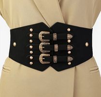 Breiter schwarzer Gürtel Gothic-Stil dreifacher Schnalle