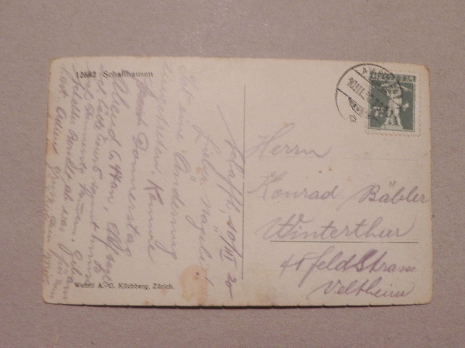 Ansichtskarten: Ansichtskarte Schaffhausen SH 1920 – Gebraucht aus Siebnen von krimsie 1