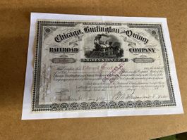 Eisenbahnaktie Chicago Burlington Quincy Railroad 100$
