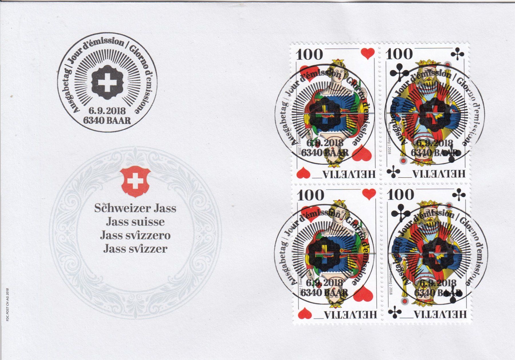 Tutti i francobolli: 1695-1698 2 FDC Scweizer Jass, Vollstempel – Usato da Spreitenbach venduto da Lienbi01 1
