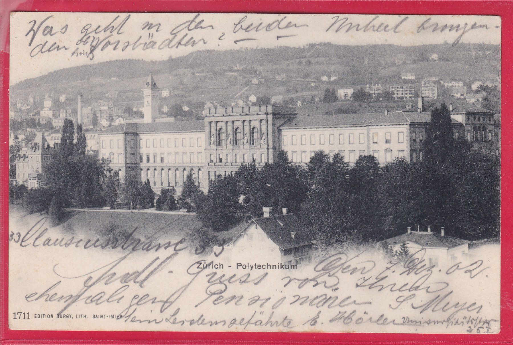 Cartoline postali: ZÜRICH - POLYTECHNIKUM, 10.12.1902 – Usato da Oberrieden venduto da Gebirgsstelze