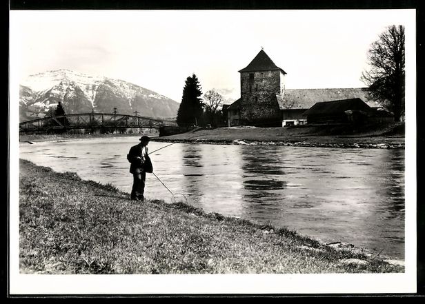 Cartoline postali: AK Uznach, Fischer am Fluss – Usato da Berlin venduto da bartko-reher