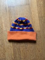 Warme, gestrickte Wintermuetze, Blau-Orange, Top Zustand!