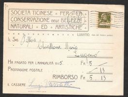 Lugano illustr Postkarte società Ticinese conserv. arti 1916