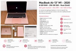 MacBook Air 13" M1 2020 8GB 256GB Rosé guter Zustand