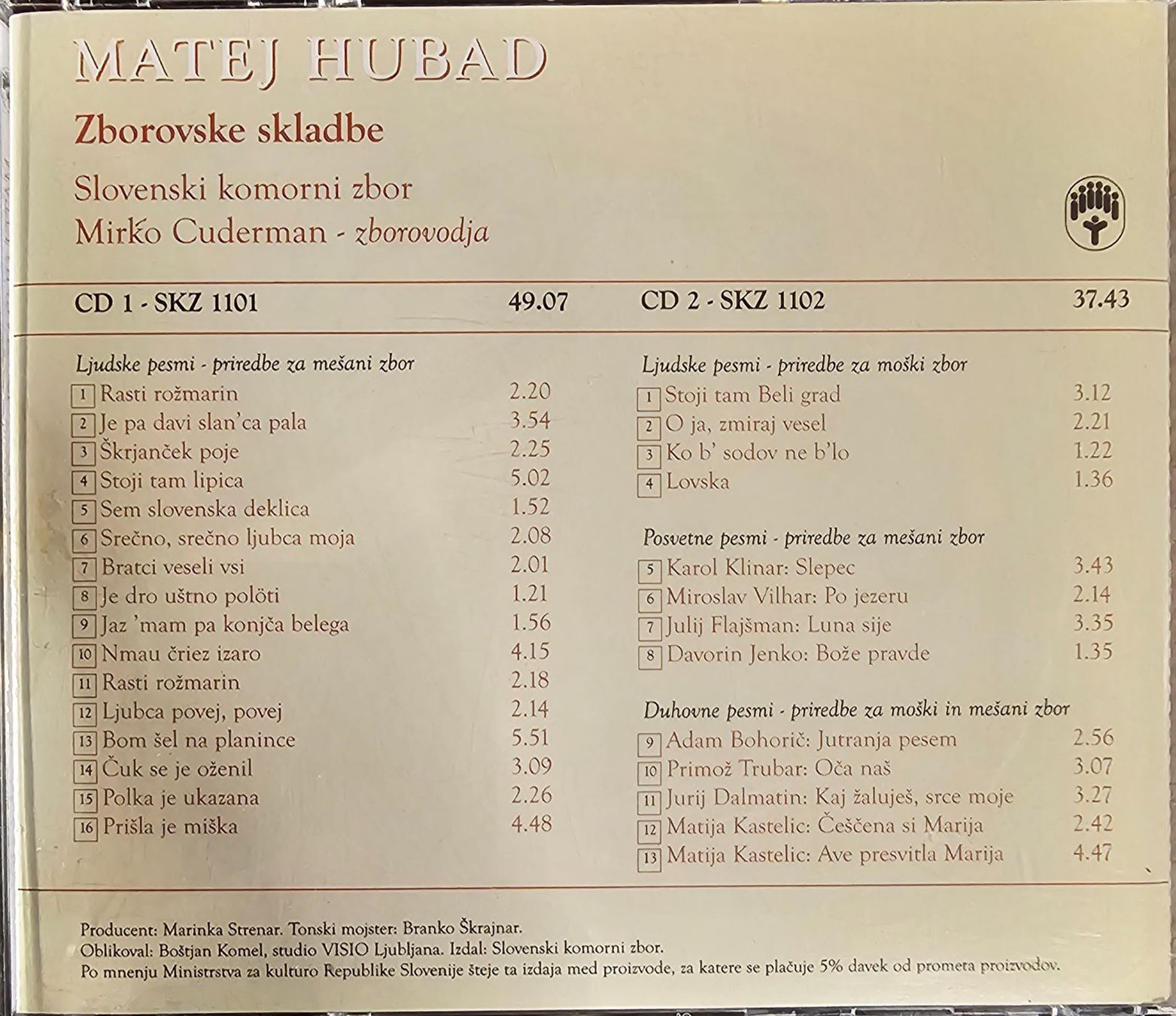 CD: Matej Hubad - Zborovske sklabde – Usato da Wahlen b. Laufen venduto da Cg10 2