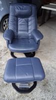 Sessel mit Hocker Leder dunkelblau von Möbel Kamm 