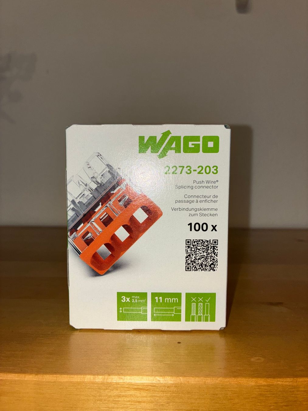 10 Stück Wago 2273-203 COMPACT-Verbindungsdosenklemme 0,5-2,5 mm², 3-polig 4050821027850
