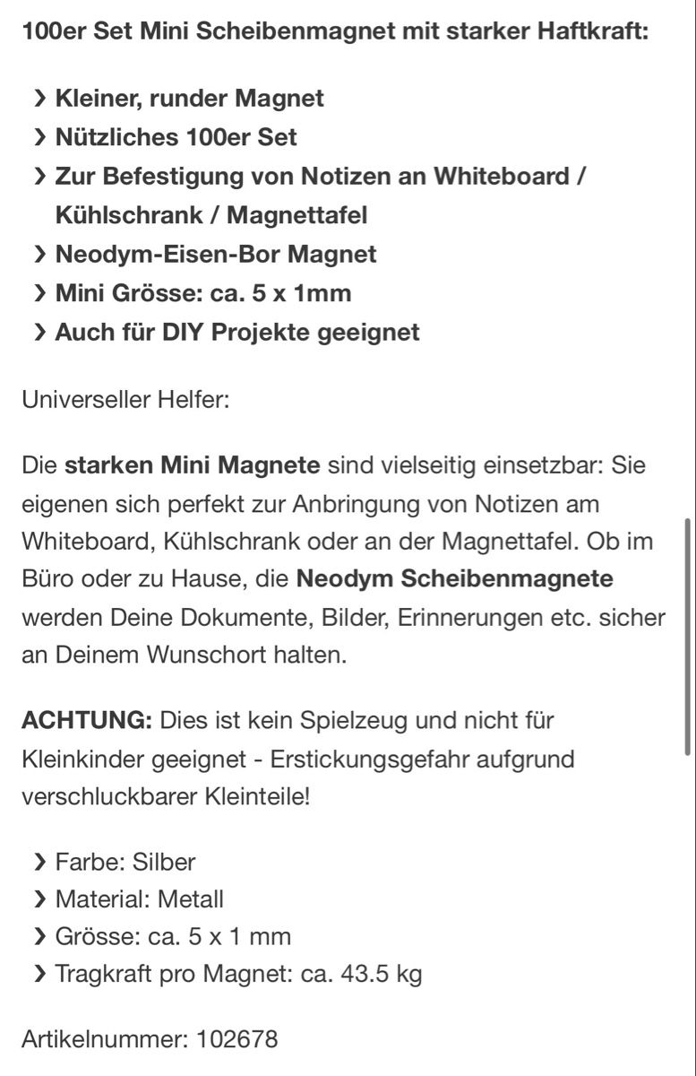 Magnete: Mini Magnete 5x1mm (2x 100er Set) – Neu und originalverpackt aus St. Gallen von kschaellibaum 2