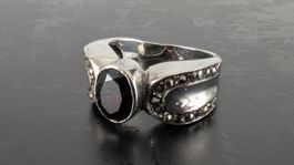 Massiver Vintage Silberring 925 mit Granat und Markasiten