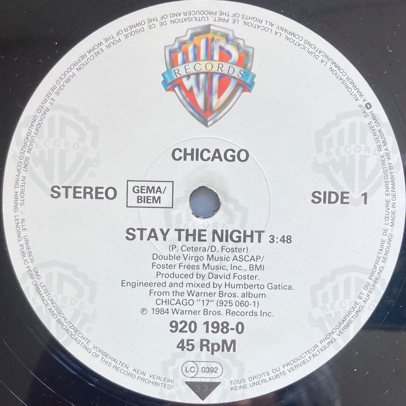 Dischi in vinile: CHICAGO - STAY THE NIGHT – Usato da Poliez-Pittet venduto da Newtown-Records 2