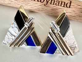 Vintage Ohrclips 925– geometrische Schmiedekunst mit Emaille