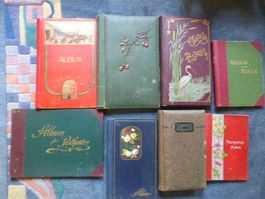 8 Postkarten-Alben,Jugendstil-Präge,leer,um 1900,Lithos