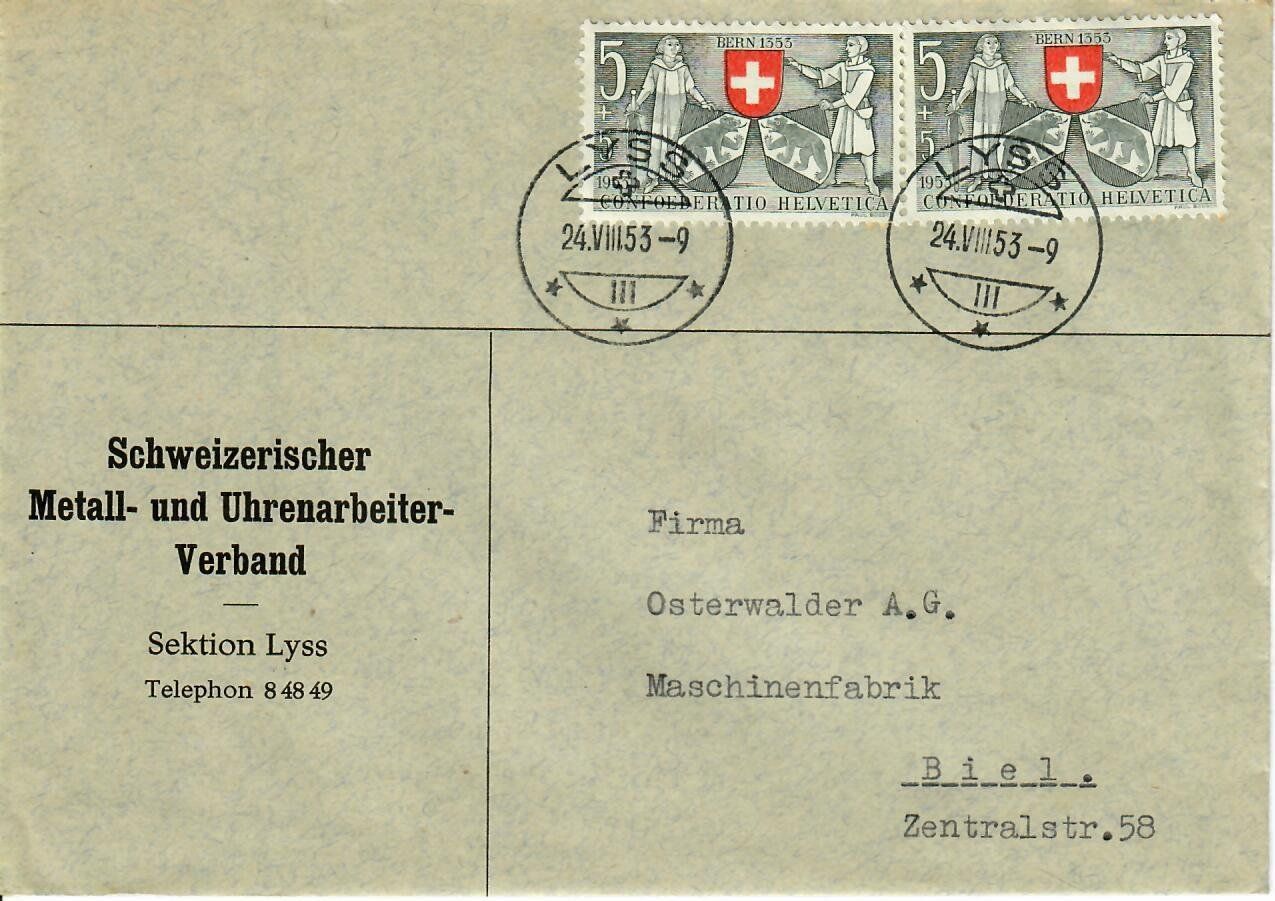 Alle Briefmarken: Brief, Lyss 1953 – Gebraucht aus Hochdorf von Ziegel-16