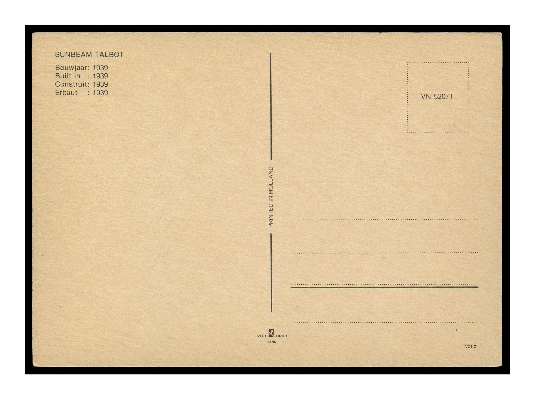 Cartoline postali: SUNBEAM TALBOT "Construit en 1939" – Usato da Onex venduto da Lagorel01 1