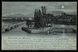 Mondschein-AK Genève, Ortspartie mit Pa
