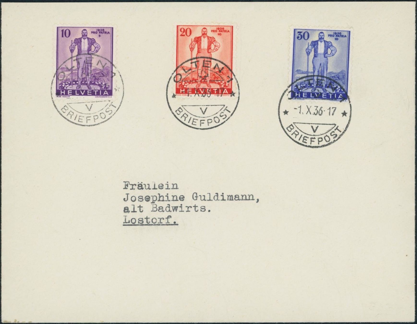 Tutti i francobolli: 1936 - Pro Patria - Wehranleihe - FDC ET – Usato da Schindellegi venduto da leecollect