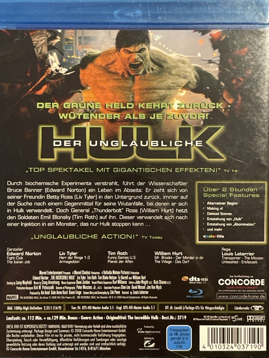 Tutti i DVDs: Der unglaubliche Hulk (2008) – Usato da Waldenburg venduto da Gonzo8 1