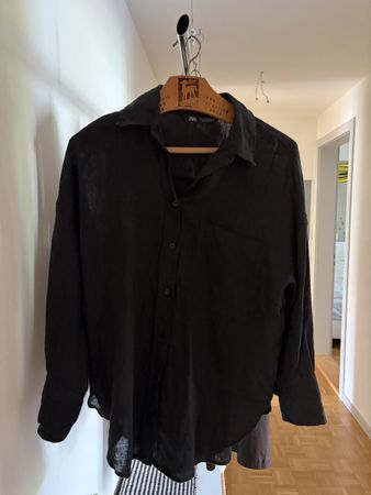 Schwarzes Zara Leinenhemd